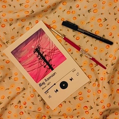 Spotify playlist painting of alag aasmaan by anuv jain✨❤️ Playlist Covers Aesthetic Drawing, Spotify Playlist Craft, Spotify Canvas Painting, Playlist Painting Ideas, Spotify Playlist Drawing Ideas, Music Polaroid Painting, Spotify Drawing Ideas, Music Playlist Drawing, Spotify Song Painting