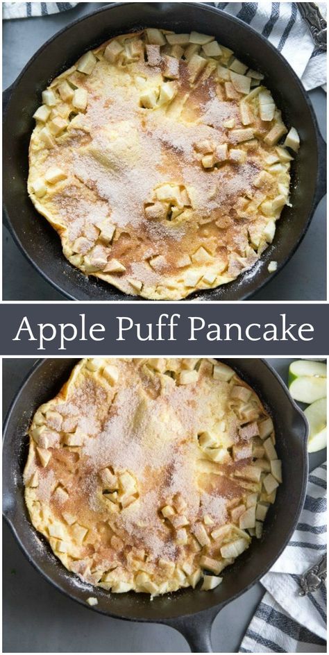 Apple Puff Pancake recipe from RecipeGirl.com #apple #puff #pancake #fall #breakfast #recipe #RecipeGirl Dutchbaby Pancakes, Pancake Recipe For One, Apple Puff Pancake, Puff Pancake Recipe, Pannekoeken Recipe, Ricotta Pancakes Recipe, Puffed Pancake, Lemon Ricotta Pancakes Recipe, Puff Pancake