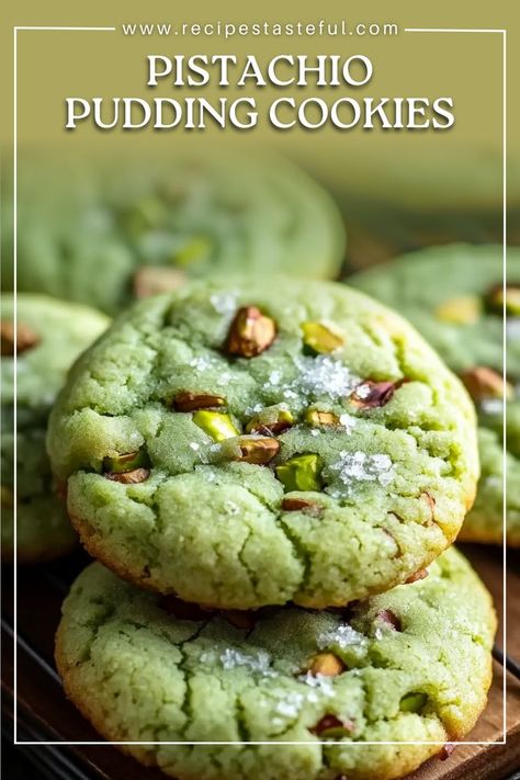 These Pistachio Pudding Cookies are a delicious and easy treat that combines the rich flavor of pistachios with a soft, chewy cookie texture. The addition of pistachio pudding mix gives these cookies a unique flavor and a vibrant green color, making them perfect for any occasion. Pistachio Recipes Desserts, Cookie Texture, Pistachio Pudding Cookies, Cherry Cookies Recipes, Pudding Cookies Recipes, Pistachio Dessert, Shortbread Cookies Christmas, Pistachio Cookies, Slow Cooker Apples