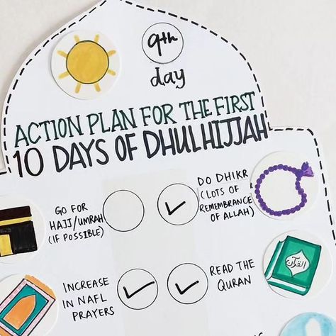 Dr. Nida Tariq on Instagram: "UPCYCLED ACTION PLAN BOARD FOR 10 BLESSED DAYS OF DHUL HIJJAH  While learning about these 10 blessed days, we learned what should we do to get more and more rewards.  I made an action plan board using an empty cereal box, coloured markers, black marker, scissors, glue, and clear tape. Using tape over the circles makes it easier for kids (and adults too) to write or put a tick mark, then wipe and use the board again. The top circle is to mention the day of Dhul Hijjah, and once we are done with one ibadah, we can put a tick mark in front of the circles.  May we reach these first 10 days of Dhul Hijjah and make most of these. Ameen 🤲 . . . #CraftYourHajj #muslimkids_crafts #hajj #hajj1445 #hajj2024 #hajjactivities #hajjcrafts #hajjactivity #hajjforkids #hajjser Muslim Kids Crafts, Dhul Hijjah, Plan Board, We Are Done, Hajj Pilgrimage, Islamic Studies, Clear Tape, Coloring Markers, Good Deeds