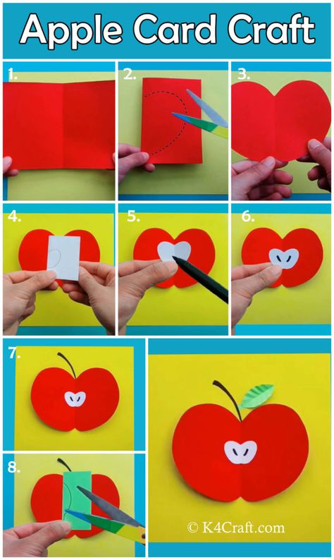 3d Apple Craft, Paper Apple Craft, Valentine Day Decorations, Apple Paper, Spring Toddler Crafts, Fox Diy, Paper Apple, Apple Card, Fruit Crafts