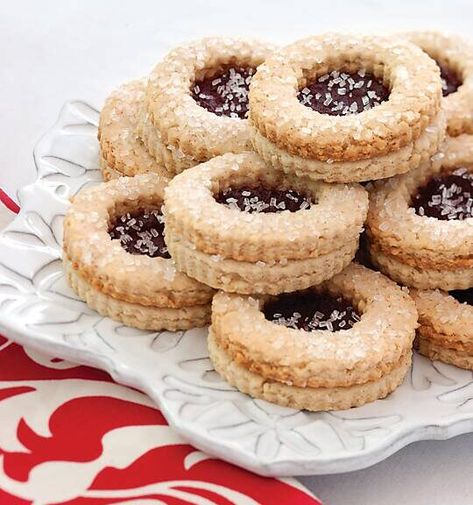 Cranberry Linzer Cookies Linzer Cookies Recipe, Jellied Cranberry Sauce, Cinnamon Nuts, Linzer Cookies, Sugared Cranberries, Cinnamon Almonds, Southern Lady, Sprinkle Cookies, Ground Almonds