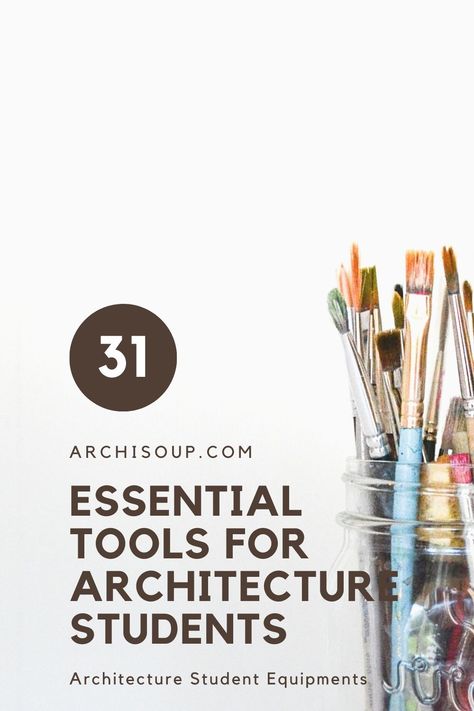 31 Essential Tools For Architecture Students - Starting architecture school (and any other new course for that matter) can be stressful and intimidating, and none more so that not knowing what you’ll need to give yourself the best chance of doing well.  So here we provide a shopping list of the equipment we feel is the most necessary for any first year architectural student about to start architecture school, and in fact any architectural student for that matter... Architect Essentials, Architecture Essentials, Uni Prep, Architecture Supplies, Architectural Student, Architecture Desk, Arch Presentation, Architecture Tools, Architecture Career