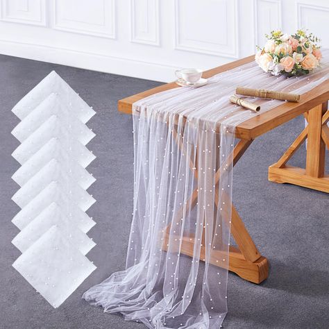 PRICES MAY VARY. ❤️ Pearl Tulle design: White Tulle Tablecloth can use as table cloth, table runner,wedding veil, certain or any other places you would like to décor it prettier. ❤️ White Tablecloth Size: 8 pieces of pearl tulle tablecloth, the size of each tablecloth is approximately 60x120 inch, Fits 6-10 seat table. ❤️ High Quality Workmanship: High quality mesh with smooth white pearl, flexible and soft. Pearls are sturdy.Easy to create natural draping and beautiful folds.Sheer elegance, wit Tulle Table Runner, Dessert Table Decorations, Tulle Tablecloth, Veil Pearl, Tulle Decorations, Tulle Table, Table Cloth Decorations, Tafel Decor, Dessert Table Decor