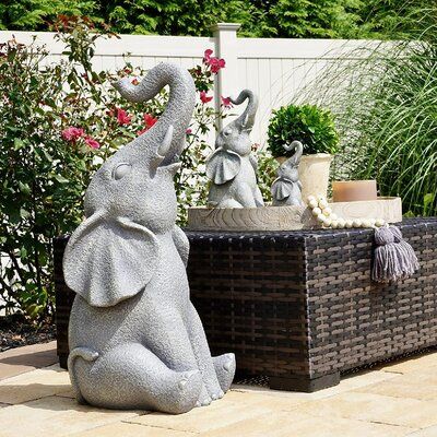 Makes a perfect gift and beautiful decoration for the home, garden or patio | Bungalow Rose Good Luck Elephant w/ Raised Trunk Statue Indoor Outdoor Sculpture Decoration - Garden Decor, Good Luck Gifts, Patio Lawn Yard Decor Elephant Pottery, Buddha Elephant, Good Luck Elephant, Happy Elephant, Statues For Sale, Buddha Zen, Good Luck Gifts, Elephant Statue, Elephant Decor