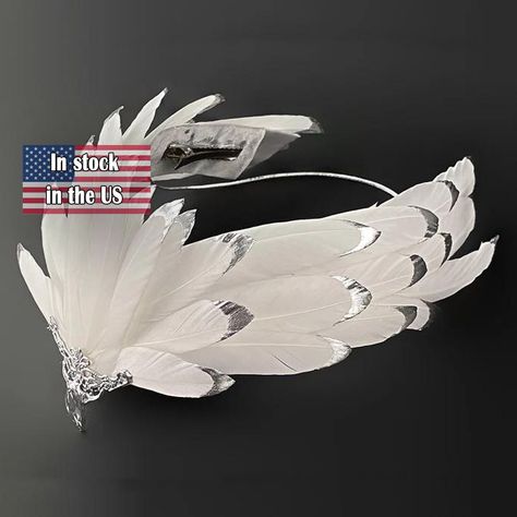 This item is in stock in the US and ready to ship.  A unique tiara made from a natural feather, coated with liquid plastic at the ends and painted with chrome-plated silver paint. The center of the crown is decorated with a metal element with a pendant. This headpiece will complement any White Swan, White Raven, White Eagle, Firebird, Bird of Paradise, Phoenix or Goddess costume you desire. It will be a great addition to a photo shoot, festival or party, Halloween party. The headpiece is attache Feather Crown Diy, Swan Headpiece, Unique Tiara, Bird Fairy, Fairy Tiara, Elf Tiara, Angel Birthday, Metal Element, Creative Costume