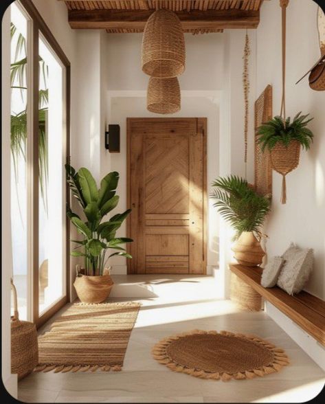 Rustic Hallway Decor, Rustic Hallway, Hal Decor, Hallway Design, Eclectic Living Room, Home Entrance Decor, Entry Way, Boho Interior, Hallway Decorating