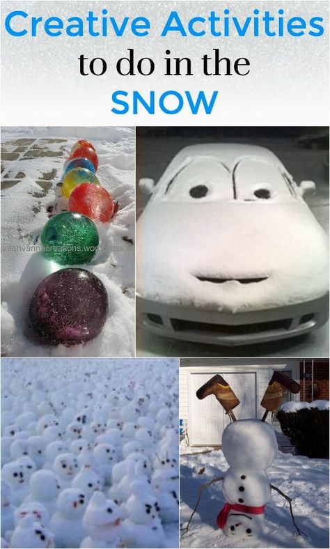 Creative activities to do in the snow Snow Ideas Outdoor, Games To Play In The Snow, Snow Building Ideas, Snow Day Fun, Fun Things To Do In The Snow, Things To Do On A Snow Day, Snow Fort Ideas, Things To Do In The Snow, Snow Day Ideas