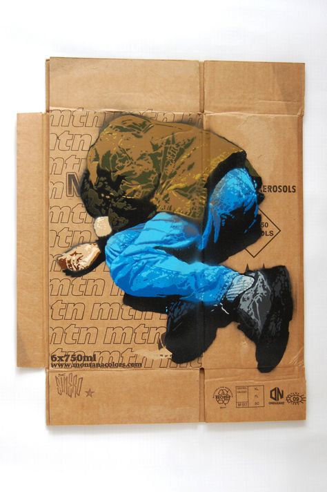 spray paint stencil on cardboard 33cm x 47cm (2010) Homelessness Art, Spray Paint Stencils, Paint Stencil, Art Alevel, Cardboard Painting, Cardboard Art, Arte Inspo, A Level Art, Stencil Art