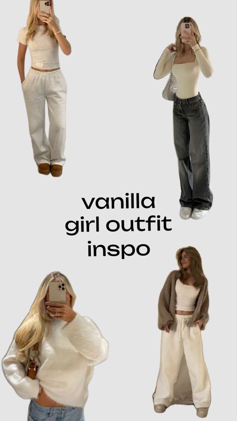 #vanillagirl #outfit inspo #vanilla #cleangirl Vannila Girl Clothes, Winter Vanilla Girl Outfits, Vanilla Girl Aesthetic Outfits Winter, Outfit Inspo Vanilla Girl, Clean Girl Clothes Aesthetic, Cute Vanilla Girl Outfits, Hoț Girl Walk Outfit, Clean Girl Astethic Outfit, Vanilla Girl Wardrobe