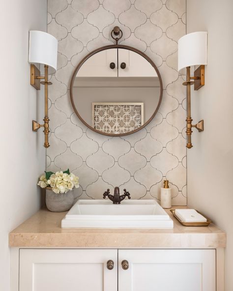 Powder Bathroom Ideas Half Baths, Powder Room Tile, Traditional Powder Room, Powder Room Design Ideas, Room Wall Tiles, Powder Room Remodel, Modern White Bathroom, Powder Room Decor, Bathroom Inspiration Modern