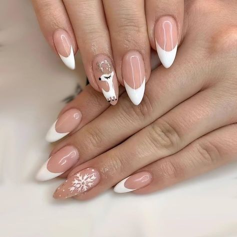 Snowflake Nail, Ballet Nails, Medium Almond, Nail Remover, Nail Type, Christmas Glitter, Fake Nails With Glue, Snowflake Nails, Snowflake Design