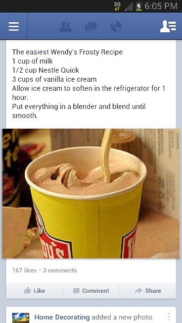 Wendy's frosty recipe For A Healthier Option Replace The Vanilla Ice Cream With Frozen Bananas! Wendy’s Chocolate Frosty Recipe, Wendys Frostie Recipe, Wendy Frosty, Wendy's Frosty Recipe, Wendys Frosty Recipe, Wendy's Frosty, Wendys Frosty, Frosty Recipe, Chocolate Frosty