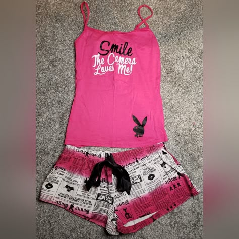 Trashy Y2k Pajamas, Mcbling Pajamas, Silly Pajamas, Emo Pajamas, 2000s Pjs, 2000s Pajamas, 90s Pajamas, Playboy Outfits, Scene Pajamas