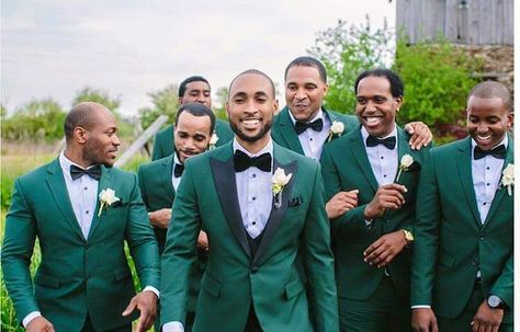 Emerald green groomsmen suits                                                                                                                                                                                 More Green Suits, Green Wedding Suit, Wedding Tux, Green Tuxedo, Green Themed Wedding, Emerald Green Weddings, Wedding Suits Groom, Munaluchi Bride, Wedding Groomsmen