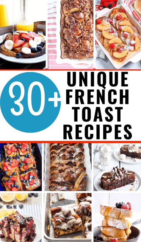 Savor every bite from this list of more than 30 French Toast Recipe ideas! A great collection of the ideal sweet but savory choice for starting your day! You will find a variety of French Toast Recipes, perfect for a brunch with friends or breakfast with the family. #breakfast #frenchtoastrecipes Unique French Toast, Amazing French Toast Recipe, Eggnog French Toast Casserole, Overnight French Toast Recipe, French Toast Recipes, Apple French Toast Casserole, Awesome French Toast Recipe, Chocolate French Toast, Pumpkin French Toast Casserole