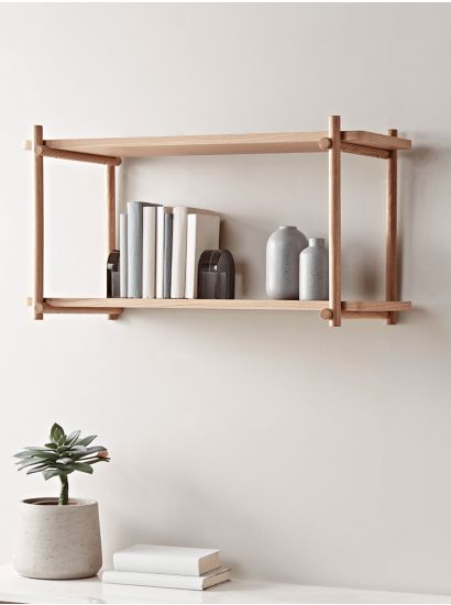 Muji Shelf, Small Storage Shelves, Oak Shelf, Wall Mounted Shelf, Scandinavian Furniture Design, Nordic Furniture, Shelving Design, Oak Shelves, Basket Storage