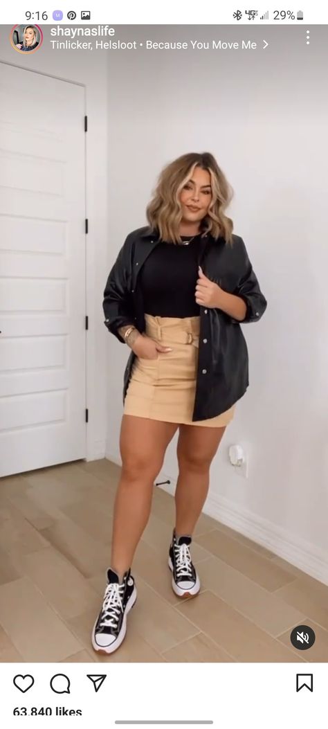 Crewneck Outfit Dressy, Shayna Moretti Hair, Vegas Fits Plus Size, Cute Maternity Outfits For Fall Plus Size, Plus Bar Outfit, Vegas Outfit Ideas Plus Size Casual, Plus Size Black Skater Skirt Outfit, Plus Size Casual Club Outfits, Vegas Outfit For Plus Size