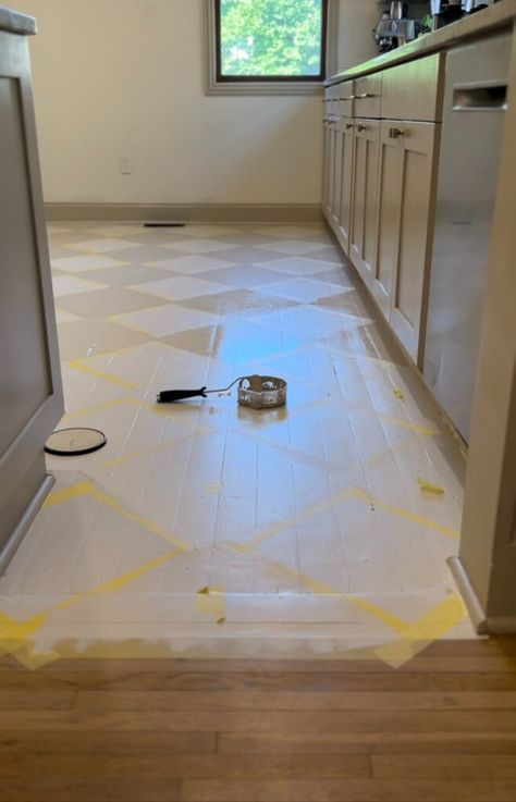 Painted Harlequin Floor - Florence Revival Pattern Painted Floor, Painted Vinyl Flooring, Painted Wood Floors Ideas Kitchen, Painted Checkerboard Floor, Painted Basement Floor, Painting Hardwood Floors, Paint Hardwood Floors, Painted Kitchen Floors, Harlequin Floors