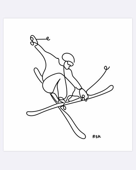 Ski Art Drawing, Skiing Line Art, Skier Drawing Simple, Ski Tattoo Ideas Simple, Ski Tattoo Simple, Skier Tattoo, Ski Doodle, Ski Tattoo Ideas, Skiing Tattoo Ideas