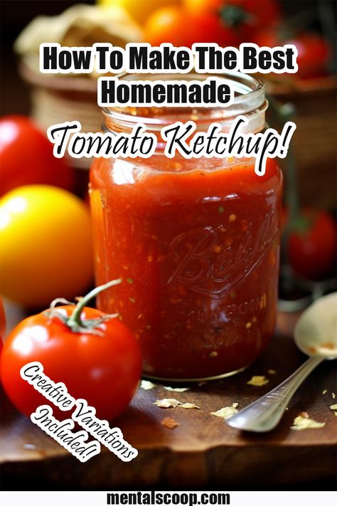 How To Make The Best Homemade Tomato Ketchup! - Mental Scoop Ketchup Recipe Fresh Tomatoes, How To Make Ketchup, Homemade Tomato Ketchup, Tomato Ketchup Recipe, Homemade Ketchup Recipes, Ice Cream Sauce, Spicy Ketchup, Ketchup Recipe, Fresh Tomato Recipes