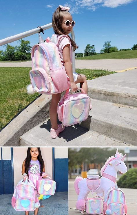 The backpack enough to fit a standard folder or this lunch bag, great for school, daycare. Pretty and fashion rainbow glitter, it will shiny like a pretty rainbow and maximum its charm. #rainbow #backpack Frozen Bedroom, Rainbow Backpack, Rainbow Balloon Arch, Princess Elsa Dress, Daycare School, Pretty Rainbow, Wallpaper Iphone Disney Princess, Unicorn Bag, Unicorn Backpack