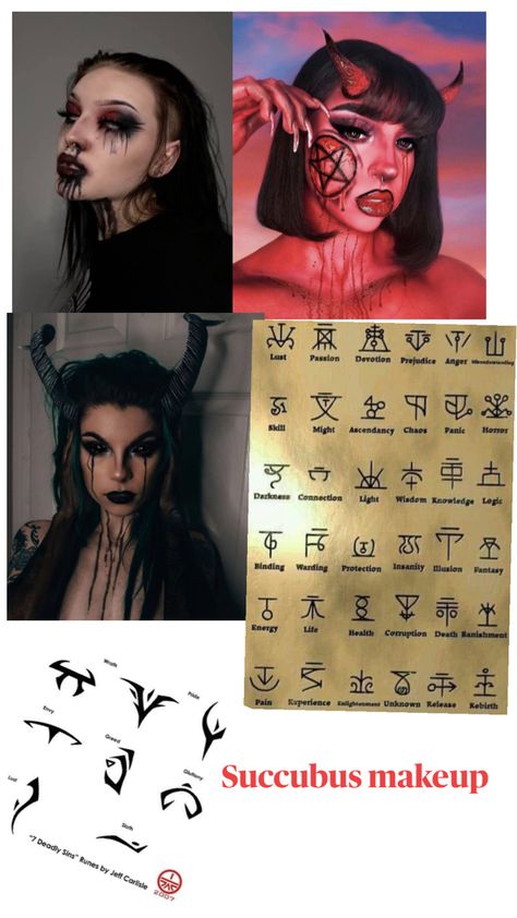 Collage of ideas for makeup for my hallowed outfit Succubus Makeup, Demon Makeup, Makeup Collage, Jennifer's Body, Incubus, 7 Deadly Sins, Anger, Collage, Makeup