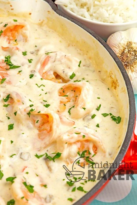 Shrimp In Mushroom Cream Sauce - The Midnight Baker Alfredo Sauce Recipe Easy Heavy Cream, Pescatarian Dishes, Mushroom Cream Sauce, Alfredo Sauce Recipe Easy, Easy And Healthy Recipes, Mushroom Casserole, Mushroom Cream Sauces, Shrimp Sauce, Shrimp Soup