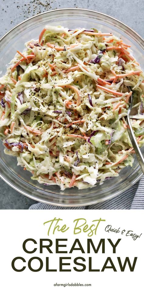 This Creamy Coleslaw salad is flavorful and easy to make. It's the best traditional coleslaw recipe, a perfect side dish for casual gatherings! Creamy Slaw Recipes, Easy Creamy Coleslaw Recipe, Crunchy Coleslaw Recipe, The Best Coleslaw Recipe, Quick Coleslaw Recipe, Bbq Coleslaw Recipe, Easy Slaw Recipe, Coleslaw Salad Recipe, Yummy Coleslaw Recipe