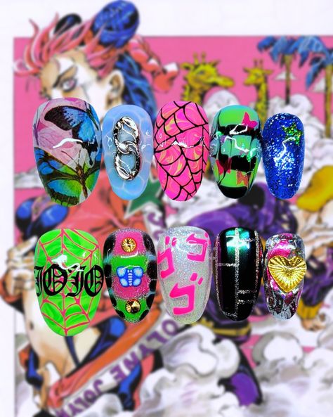 Jjba Nails, Star Platinum, Character Symbols, Nail String, Real Nails, Nails Inspired, Nail Design Video, Anime Nails, Korean Nails