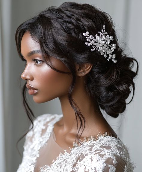 💄 Glamorous Braids Updo Hairstyle: Glamorous Wedding Updos Braids Look Wedding Hair Updo Black Women, Curly Updo Formal, Black Woman Wedding Hair, Bride Hairstyles Black Hair, Wedding Updo Black Women, Wedding Hairstyles Natural Hair, Updos For Long Hair Wedding, Bridal Hair Updo With Veil, Updo With Braid