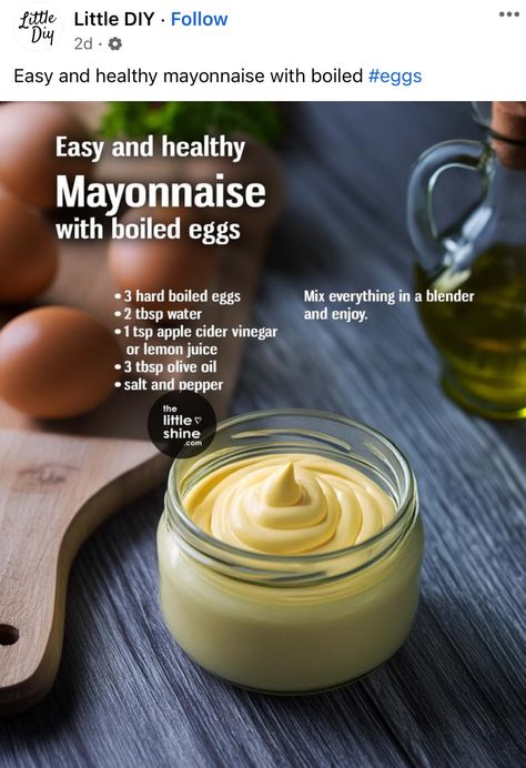 Healthy Mayonnaise, Boiled Egg Recipes, Egg Mayonnaise, Homemade Sauce Recipes, Homemade Mayo, Mayonnaise Recipe, Salad Dressing Recipes Homemade, Homemade Condiments, Homemade Mayonnaise