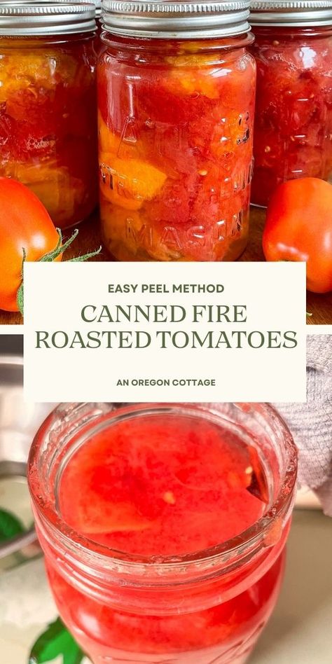 Discover the simple joy of preserving your own fire roasted, diced tomatoes using this easy water bath canning method. Experience the rich, summer tomato flavor year around in all your favorite recipes. Perfect for beginners, you'll be amazed at the freshness and taste of homemade canned tomatoes. Homemade Canned Tomatoes, Canning Plums, Rich Summer, Pressure Canning Recipes, Canned Tomatoes, Canning Diced Tomatoes, Water Bath Canning, Bath Recipes, Roasted Cherry Tomatoes