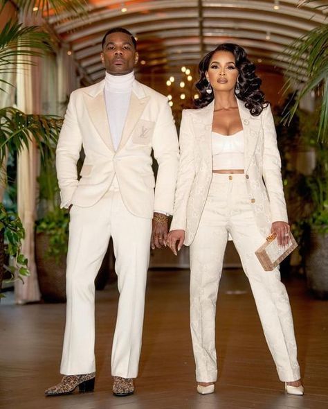 Couple Fashion Matching, Black Couple Outfits, J Bolin, Matching Suits, Glam Wedding Dress, Coordinates Outfits, The Grammys, Elegant Pant, Branding Photoshoot Inspiration