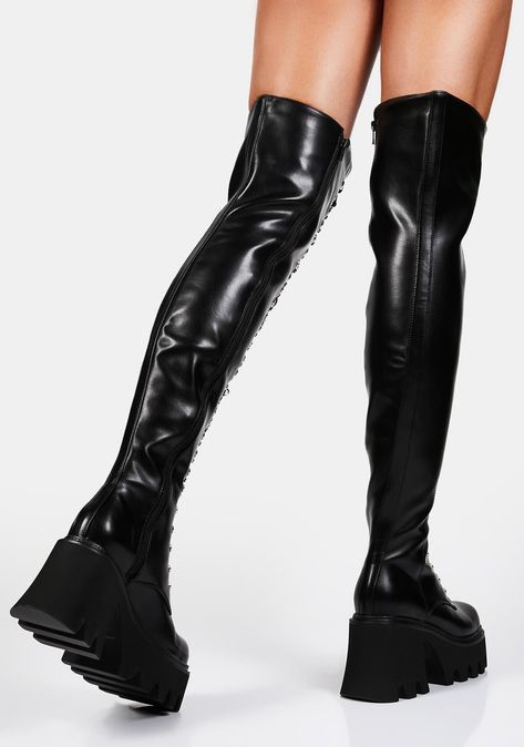 Thigh High Chunky Boots, Thigh High Combat Boots, High Combat Boots, Streetstyle Fashion, Boots Sneakers, Chunky Boots, D Ring, Thigh High, Dolls Kill