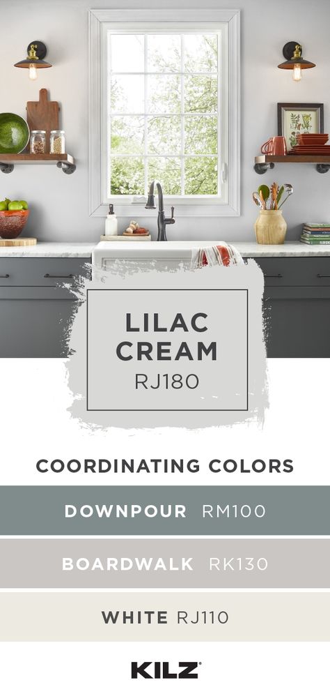 The first step in bringing a light, open-concept style to your home is choosing the perfect wall color. That’s where KILZ COMPLETE COATⓇ Paint & Primer In One in Lilac Cream comes in! This neutral hue draws in natural light and makes this modern kitchen feel bright and airy. Want to add this paint color to the walls of your home? Click below for full color details to learn more. White Cabinet Paint Color, White Cabinet Paint, Kilz Paint, Off White Cabinets, Floor Paint Colors, Dark Paint Colors, Cabinet Paint, Paint Color Inspiration, Cabinet Paint Colors