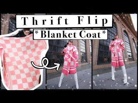 THRIFT FLIP! I MADE A BLANKET COAT / Sewing a Statement Piece DIY Upcycling Vintage Fashion Easy fun - YouTube Blanket Coat Diy, Blanket Jacket Diy, Checkered Coat Outfit, Diy Jacket Pattern, Upcycle Clothes Diy Refashioning, Diy Winter Coat, Diy Blanket, Coat Sewing, Checkered Coat