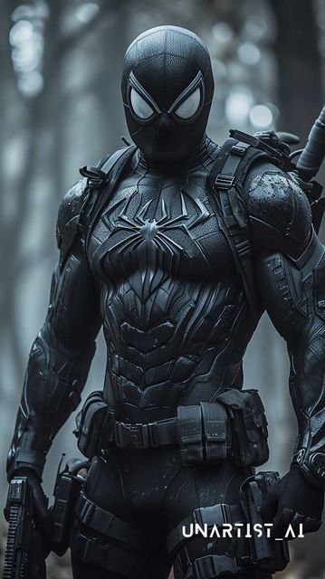 All Spiderman, Stealth Suit, Marvel Character Design, Spiderman Suits, Warrior Concept Art, Marvel Superheroes Art, Super Suit, Futuristic Armour, Black Spiderman