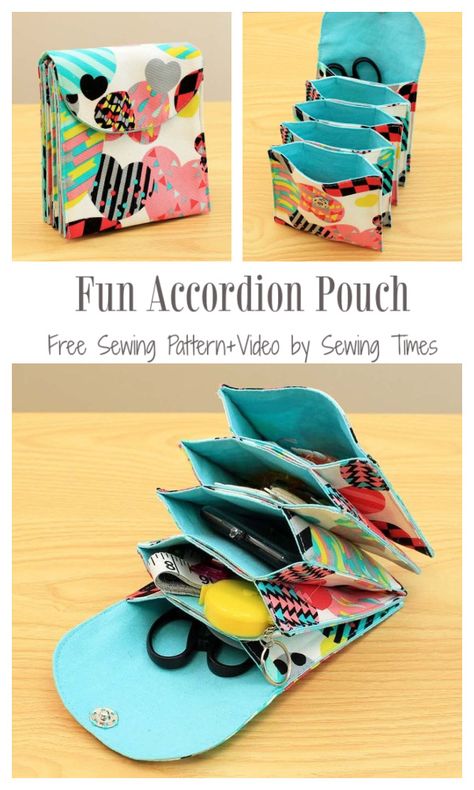 DIY Fabric Accordion Pouch Free Sewing Pattern + Video | Fabric Art DIY Fruit Picking Bag Pattern, Fabric Bags Pattern Free, Caddy Sewing Pattern, Diy Knitting Bag, Accordion Pouch, Fabric Art Diy, Tips Menjahit, Sewing Tutorials Bags, Sewing To Sell