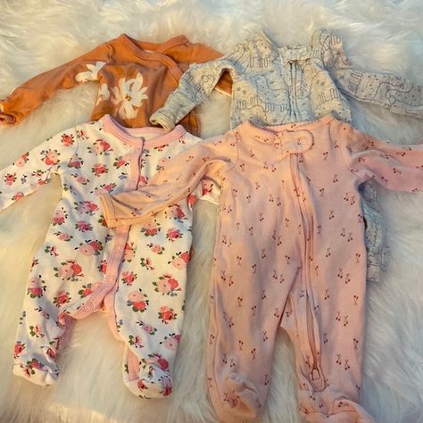 Four Onesie Footie Pajamas, Size Preemie Footie Pajamas, Footed Pajamas, Baby Fits, Footie Pajama, Long Sleeve Onesie, Kids Pajamas, Llama, Pink Roses, White Flowers