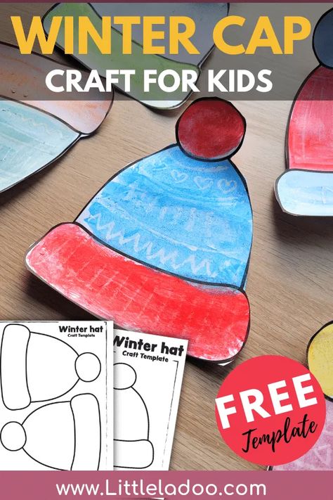 Beanie Craft Preschool, Winter Hat Craft Preschool, Beanie Template Free Printable, Preschool January Crafts, Warm Hats For Winter Outdoor Activities, Winter Hat Template Free Printable, Winter Hat Craft For Toddlers, Winter Hat Template, Winter 5-panel Baseball Cap For Outdoor Activities