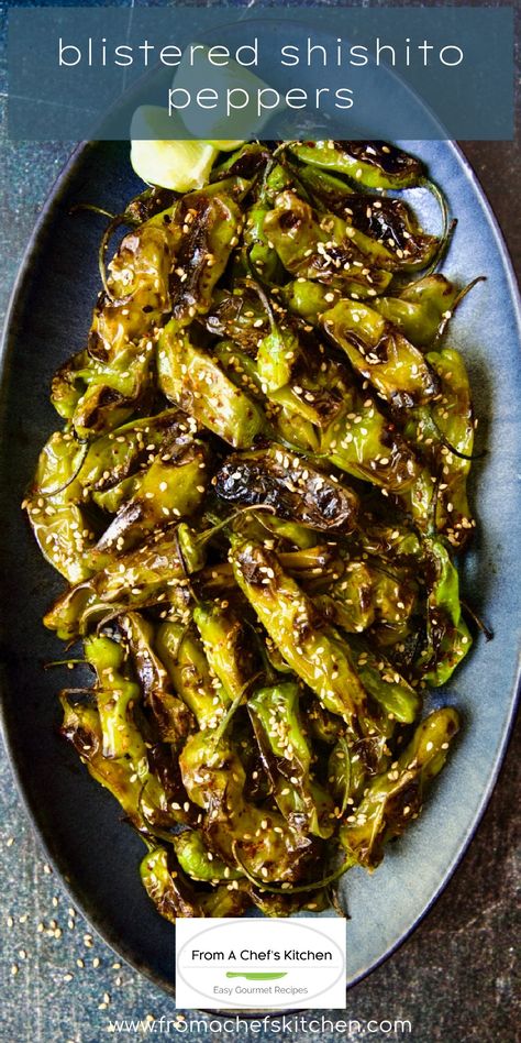 Blistered Shishito Peppers Togarashi Seasoning, Shishito Peppers Recipe, Shishito Pepper Recipe, Blistered Shishito Peppers, Shishito Peppers, Veggie Tales, Pork Dinner, Quick And Easy Appetizers, Peppers Recipes