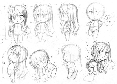 Chibi Side View, Chibi Sketch, Sketches Tutorial, Chibi Drawings, Figure Drawing Reference, Back View, Character Sketch, 영감을 주는 캐릭터, Manga Drawing