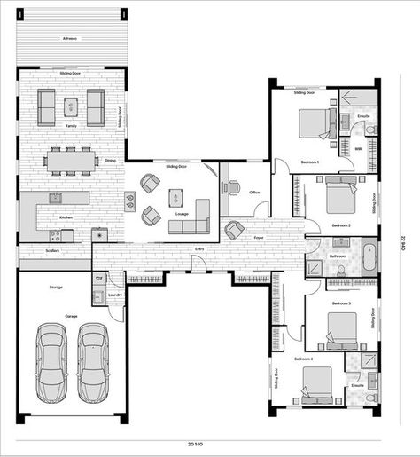 L Shape House Plans, House Plans 2 Story Modern, L Shape House, Timber Feature Wall, Pavilion House, L Shaped House Plans, U Shaped Houses, House Plans 2 Story, Shape House