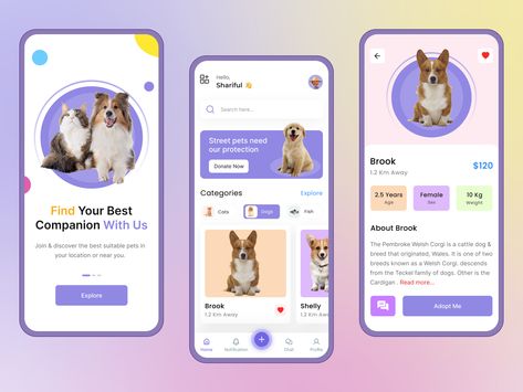 Pet Shop Mobile App UI Design | Pet Adoption App by MD MASUD RANA Logo Design Women, Mobile App Ui Design, Mobile Website Design, Ux App Design, Shop Mobile, Mobile App Design Inspiration, App Interface Design, Mobile Ui Design, App Design Inspiration