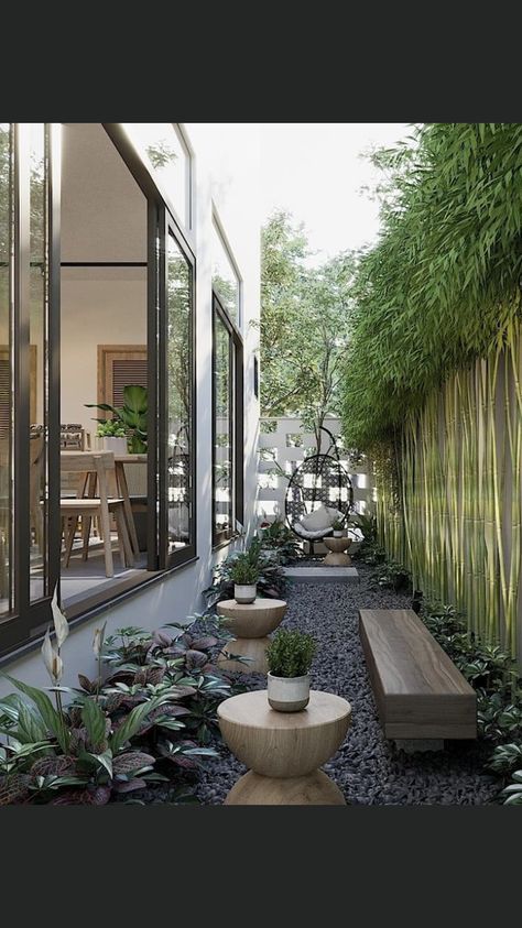 Asian Courtyard Garden, Chinese Garden Design Modern, Japandi Patio, Japanese Indoor Garden Design, Japanese Interior Courtyard, Modern Chinese Garden, Japandi Garden, Backyard Herb Garden, Japanese Garden Landscape