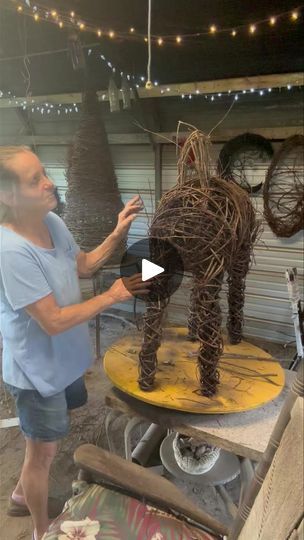 Here I am working on my Grapevine deer. | By The Grapevine LadyFacebook Grapevine Ideas, Grapevine Tree, Diy Grapevine Wreath, Deer Statues, Working On Myself, Grapevine Wreath, Grape Vines, Vines, Grapes