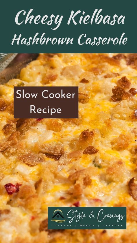 Delicious slow cooker receipe for a cheesy kielbasa hashbrown casserole. Yummy comfort food, easy to make Slow Cooker Cheesy Kielbasa Hashbrown, Cheesy Kielbasa Hashbrown Casserole, Kielbasa Hashbrown Casserole, Kielbasa Hashbrown, Kielbasa Casserole, Cheesy Kielbasa, Hashbrown Casserole, Slow Cooker Recipe, Hash Brown Casserole