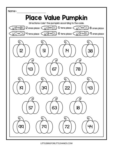 Candy Math Activities, Math Worksheets 2nd Grade, Fall Math Worksheets, Candy Math, Worksheets 2nd Grade, Place Value Chart, Place Value Worksheets, Counting For Kids, Fall Math