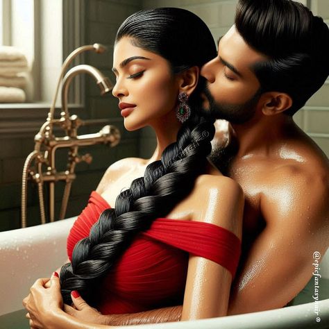 Epic Hair Fantasy | Moments like these remind us why we fell in love. Sharing laughter, whispers, and warmth in our little oasis. 💕🛁 Made by 👉… | Instagram Epic Hair, Twilight Fans, Slicked Back Hair, Hot Hair Styles, Very Long Hair, Long Braids, Long Hair Women, We Fall In Love, Fell In Love